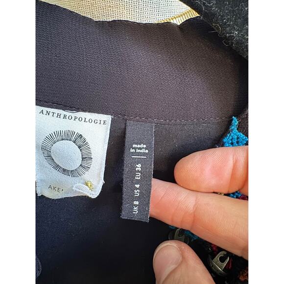 Anthropologie Akemi + Kin Sheria Metallic Embroidered Boho Dress Black Motif - Picture 10 of 10